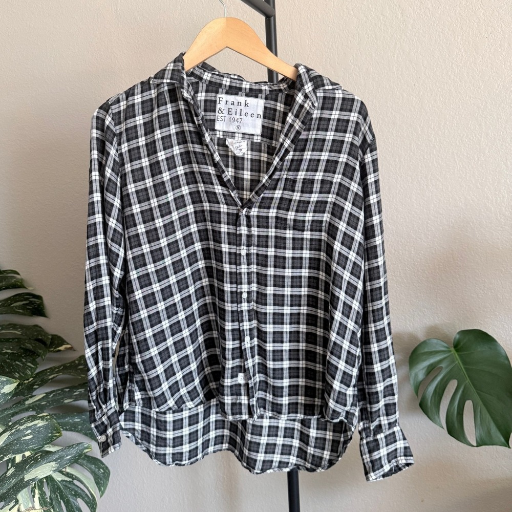 Frank & Eileen Eileen Button Up Shirt Black White Plaid Modal Size S